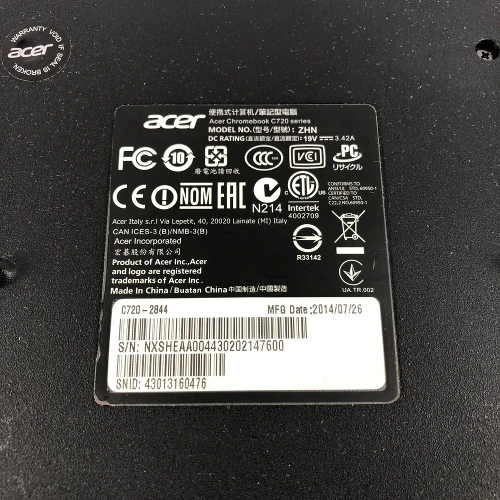 Acer‎ Chromebook C720-2844 11.6 inch Laptop Granite Gray C720 Series ZHN